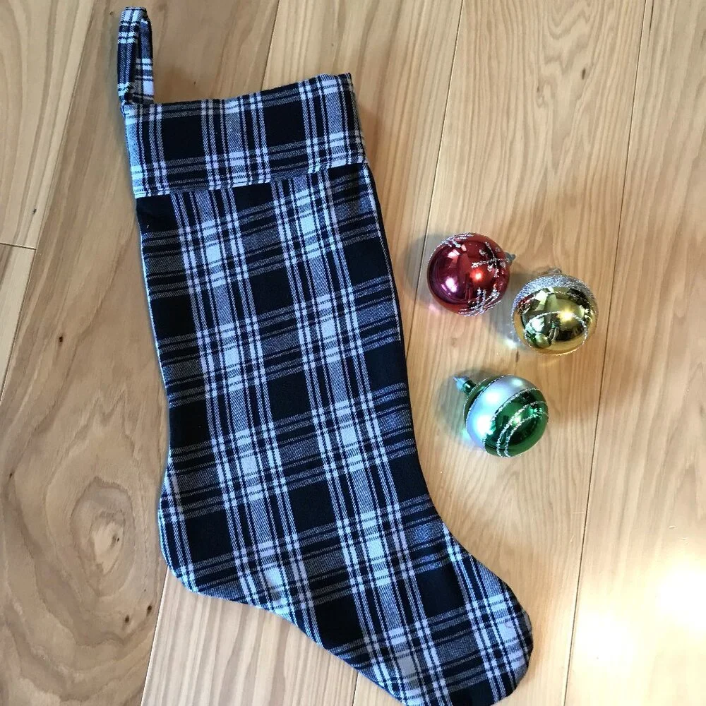 Handmade Denim Christmas Stocking, Lake House Fishing Decor Pontoon Boat S-M